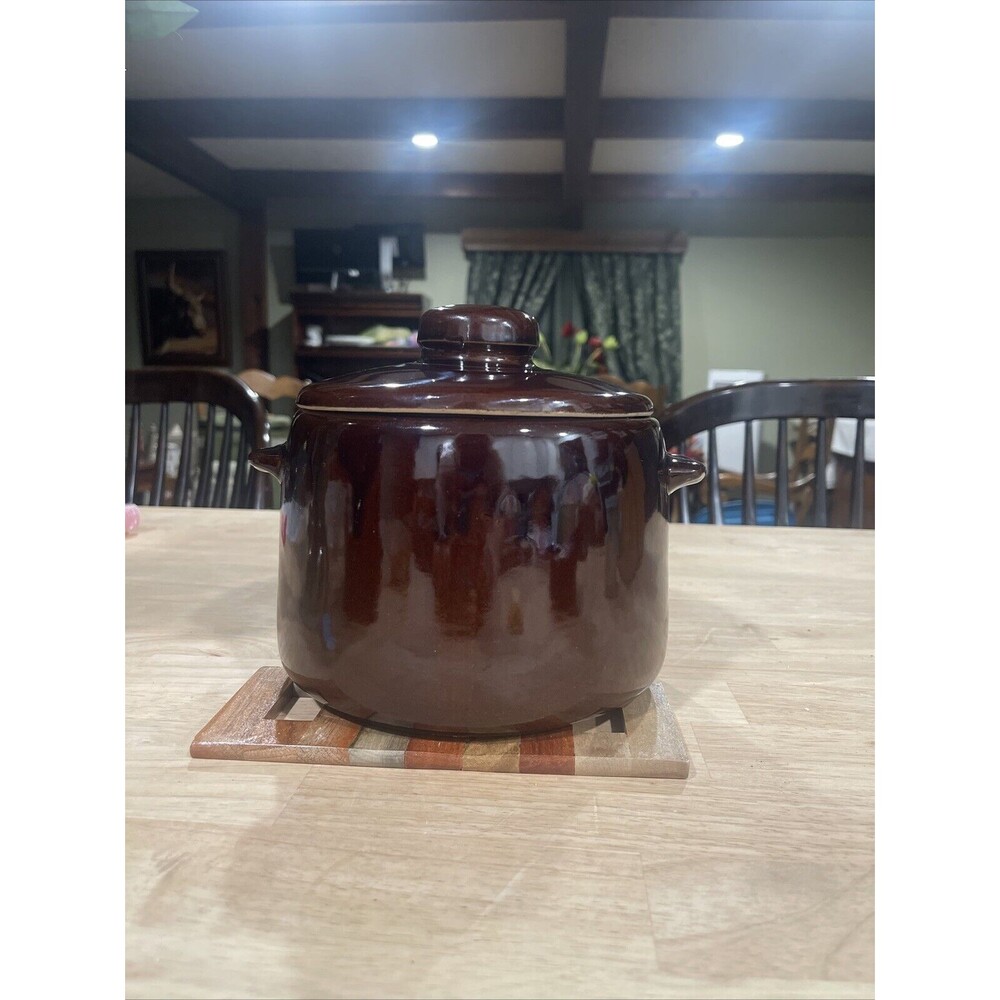 Vintage 1950s/60s WEST BEND Brown Bean Pot Stoneware w/ Oven Use Only